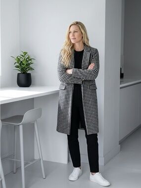 LOFT Black and White Houndstooth Trench Coat